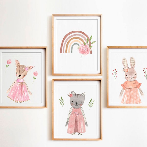 Nursery print set of 4, boho nursery wall art, GIRLS nursery, baby girl  print, boho rainbow decor, printable wall art, christmas gift girls