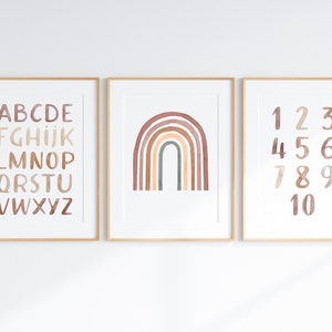 Afdrukbare alfabet, neutrale muurkunst ABC-poster alfabet print kinderen muur kunst Boho kinderkamer decor leren muur kunst digitale print, boho kunst