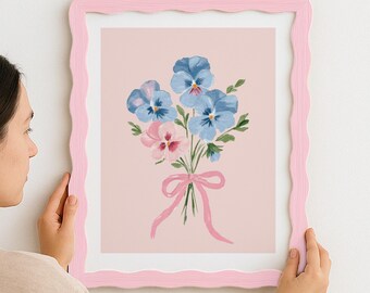Wildflower Nursery Print: Pink Floral Bouquet, Baby Girl Room (Digital Download), coquette nursery art,
