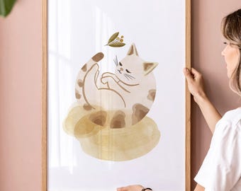 Lámina infantil de gato: Decoración de habitación de niña (descarga digital) imprimible en acuarela