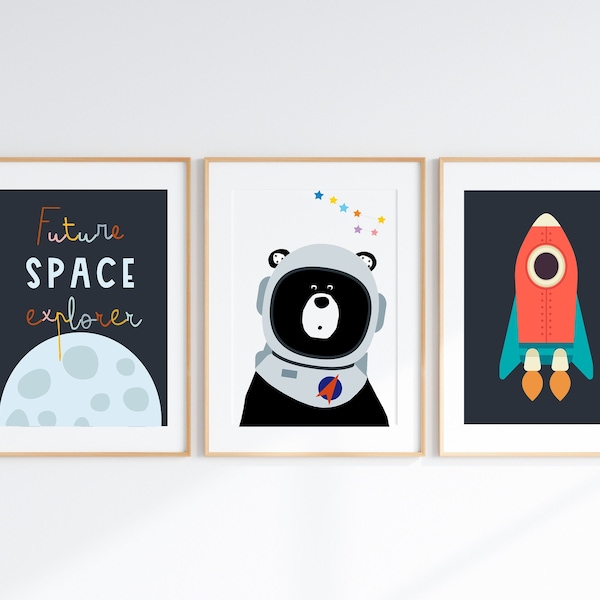 space art for kids, print set of 3, space themed decor, boys nursery, printable digital download, space nursery decor, poster wall art, blue