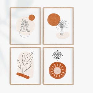 Terracotta abstract art, Set of 4,Downloadable print, Printable modern art, Abstract painting, contemporary poster, Burnt orange rust color