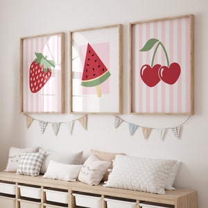 Fruits Art Print, pink wall art, trendy nursery, Baby Girl Nursery,Printable Kids Decor, cherry Nursery, strawberry Wall Art, watermelon art