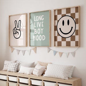 Long Live Boyhood, boys nursery print, neutral Nursery, Checkered Smiley Poster, Baby Boys Kids Room Decor, Toddler Poster, shared room, JPG