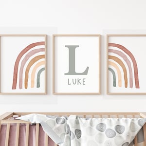 Custom baby name print, printable wall art, personalized monogram art, nursery art, baby boy boho decor, name art, rainbow art, neutral art