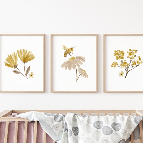 Girls nursery prints, BEE floral nursery Decor, Bee Nursery Prints, girls Nursery art, boho Print, baby girl Nursery Prints, Kids Prints