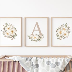 Impressão de berçário de magnólia, Carta personalizada, Arte floral para berçário, Nome da arte de parede, Impressão de parede de magnólia, Nome de menina, Arte para recém-nascido, Chá de bebê