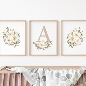 Magnolia nursery print, Custom letter, Floral nursery art, wall art name, magnolia wall print, baby girl name, newborn artwork,baby shower image 1