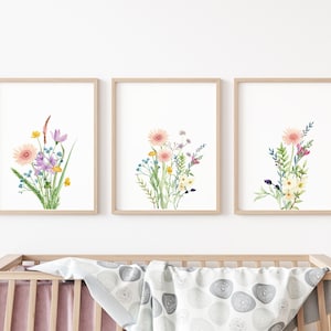 Nursery print girl, Wildflower nursery print, nursery decor girl, floral wall art, girl nursery wall art, digital download,baby girl art set