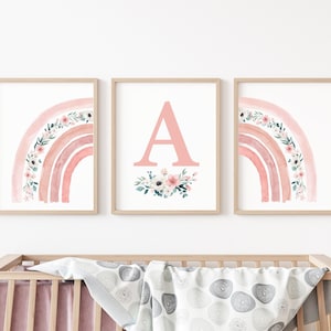 Rainbow Nursery Prints for Girls Room, Floral Nursery Wall Art, rainbow nursery girl, Boho Baby Girl ,Nursery Decor, Letter Art, Printable