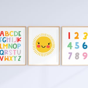 Affiche de l'alphabet SUN, impression ABC, art mural imprimable, art mural éducatif, décoration de chambre d'enfants, décoration de chambre de bébé, téléchargement immédiat, enfants