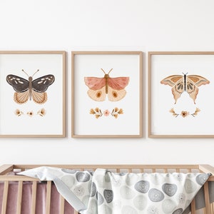 Set of 3 baby girl nursery prints, Butterfly Nursery Prints, Girls Nursery Decor, boho Nursery, butterfly Nursery Decor, baby girl printable