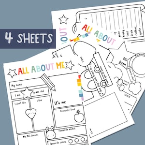 ALL ABOUT ME sheets for kids, printable activity, Writing prompt for kids, Educational children page,Printable sheet for Back to school,jpg