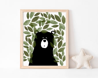 Baby Bear Print, Woodland Nursery Animal, green nursery, Baby Bear Wall Art,Nursery Bear Print,Bear Woodland Animal Printable,Bear Printable