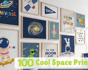 Space Adventure Wall Art Bundle: 100 Prints, Astronauts, Planets (Digital Download)