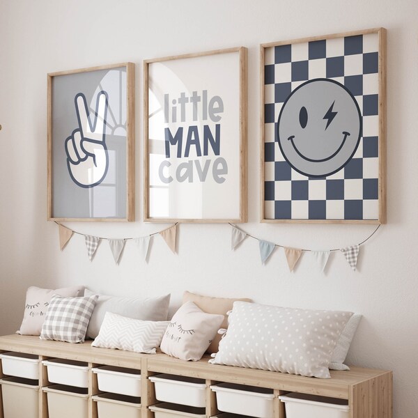 Little man cave Smile Gallery Wall Set of 3 Downloadable Prints, Boy Room Decor, Kids Room, Quote Play Wall Art, Printable wall art, nursery