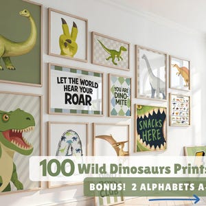 Dinosaur Nursery Prints: 100 Kids Room Decor, Alphabet Art (Digital Download)