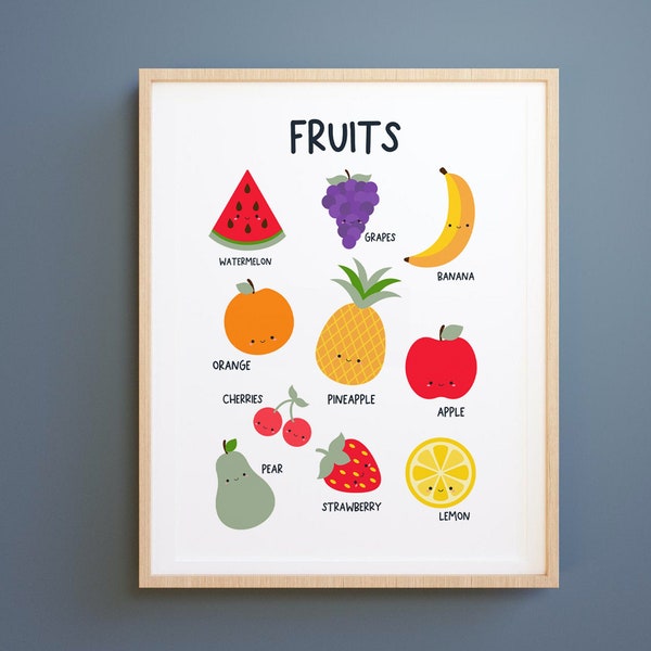 Educational Fruits print, fruits Chart Printable Classroom, Learning Home School,Preschool Poster,Homeschool Print, Digital prints, wall art