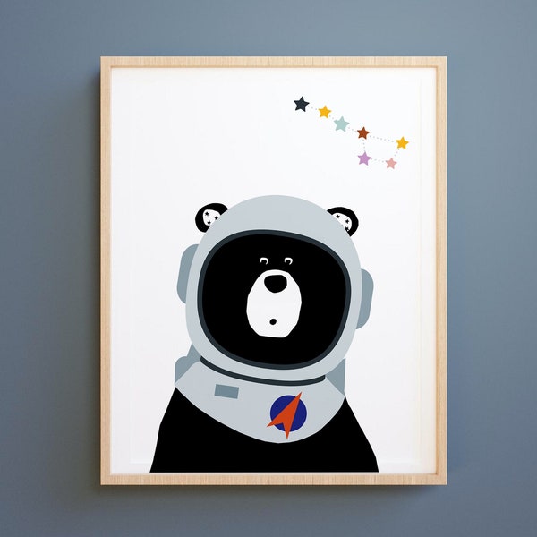 Space print, Bear Astronaut art, Nursery wall art, Boys Nursery wall decor, Astronaut nursery, modern  nursery, Kids room art, space animal