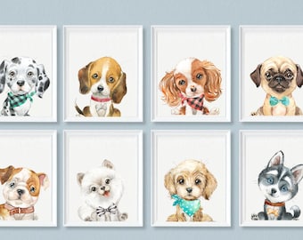 Dog Prints for Boys Room: Watercolor Puppy Wall Art (Digital Download)