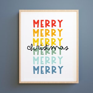 Merry Christmas Print, Colorful Christmas Decor, Rainbow Christmas Wall Art, kids Christmas Wall Art, Merry Christmas, Holiday Decor, card