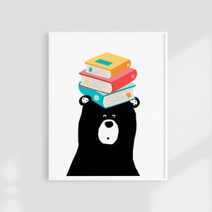 Cartel del oso, leer impresión educativa, arte de pared imprimible, arte de la pared de los niños, decoración de la escuela del hogar, decoración del aula del maestro, descarga digital, regalo