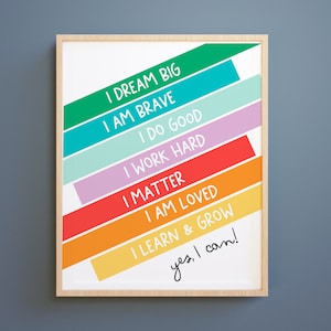 Print positieve bevestiging kinderen, mindfulness, kunst aan de muur voor kinderen, affirmatiedek, afdrukbaar zelfvertrouwen, kinderposterdecor, schoolmuurafdruk