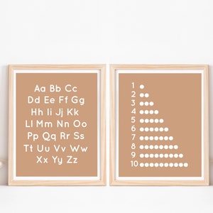 Carta del alfabeto y los números, cartel del alfabeto imprimible, impresión Montessori, decoración del aula, signo imprimible de la sala de juegos de los niños, 123 arte de la palabra, regalos