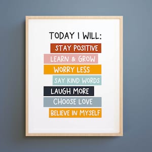 Kids Printable Art: Today I will, positive quote print, Kids Wall Art, Nursery Decor, Kids Affirmation Art, Instant Download, homeschool art