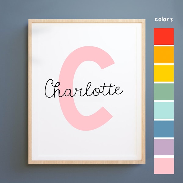 Custom initial print, name print, bright colors, personalized name print, personalized initial name print, name print,nursery print, custom