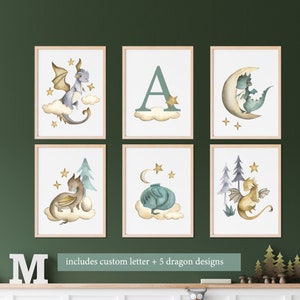 Nursery Printable Set, CUSTOM name nursery, DIY kids decor, Dragon Prints, boys wall art, Mythical Creatures, Nursery Decor, Baby Dragons