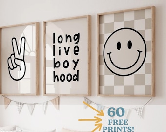 Long Live Boyhood Print: Checkered Kids Room Decor (Digital Download)