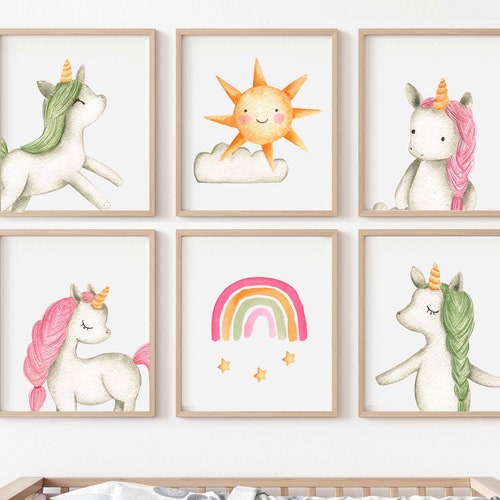 Set of 6 Unicorn Wall Art Set Printable Unicorn Art Girls Etsy