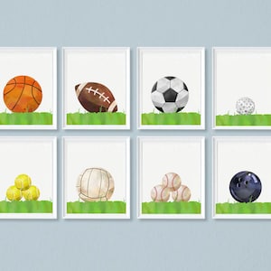 Sport prints, Printable sports art, Boys room decor, 6 Playroom wall art, Teen wall art, Soccer Football, basketball, baseball, Sport balls