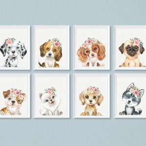 Dog nursery art, dog prints, Dog Watercolor wall art, Set of 8 prints, Dog Wall Decor, girls bedroom decor, nursery dog printable download