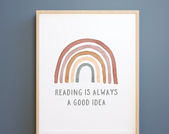 Reading Corner decor, RAINBOW reading printable, Classroom decor, Homeschool decor, read is always a good idea, Playroom decor, Reading Nook