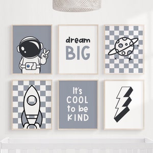Impresiones del espacio exterior Conjunto de 6, astronauta, Impresión de la luna, Carteles espaciales, impresiones retro para niños, Arte de pared IMPRIMIBLE, Decoración de la habitación para niños, Arte de pared para niños