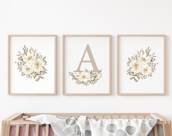 Magnolia nursery print, Custom letter, Floral nursery art, wall art name, magnolia wall print, baby girl name, newborn artwork,baby shower