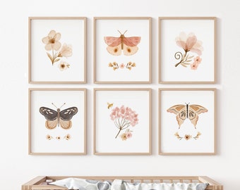 Boho butterflies, nursery printable art, Blush pink girls print, girl&#39;s room decor, vintage decor, boho girl&#39;s nursery, butterflies wall art
