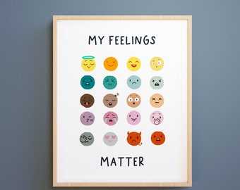 Feelings & Emotions Chart, all the feelings print,  Education Printable,  Montessori prints, Emotional wall art,Classroom decor,DIGITAL FILE