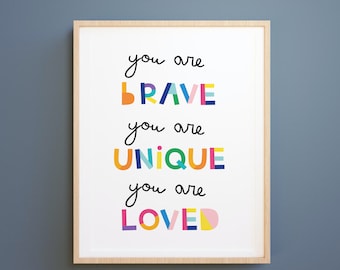 Positieve affirmaties print: afdrukbare muurkunst voor kinderen (digitale download) motiverende poster