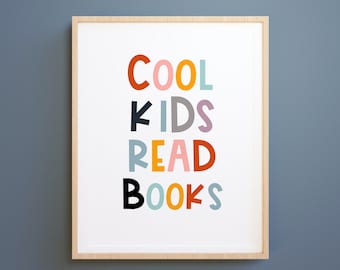 Les enfants COOL lisent des livres, lisent un panneau de citation, cadeau d’amoureux du livre, décor mural pour enfants, livre de lecture de salle de jeux, salle de classe imprimable, décor scolaire, coin lecture