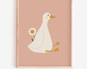 Silly Goose Nursery Print: Pink Daisy, Farm Animal Art (Digital Download)