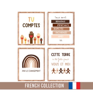 French Classroom Decor, French language, Diversity Posters, Set of 4 Prints,Equality Poster Bundle,Human Equality Print,French Classroom Art