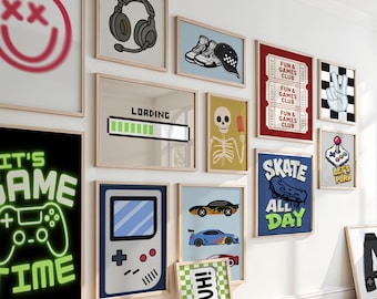 Impressions murales pour garçons, lot de 150 affiches de jeux vidéo, décoration de chambre de joueur d'art imprimables, oeuvre de jeux vidéo imprimable en téléchargement numérique pour la chambre d'adolescent