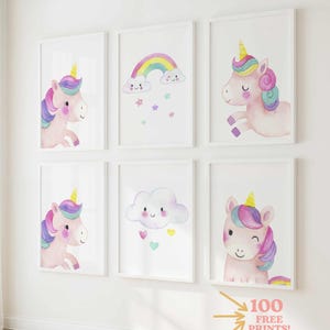 Unicorn Nursery Art Prints: Pastel Rainbow Decor (Digital Download)