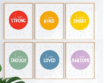 Positive Affirmations Kids Wall Art Prints: Classroom Decor (Digital Download)