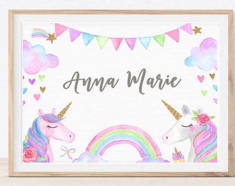 Personalized unicorn wall art, baby girl, Unicorn name print, Custom unicorn poster, Baby girl gift, Little girl wall art,Personalized gift