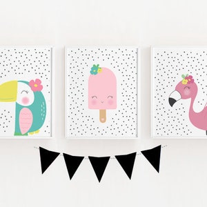 TOUCAN POP FLAMINGO Baby Zimmer Dekor druckbare Kindergarten Kunst Set von 3 Poster Kinder Zimmer Wand Dekor Pastell Farbe instant Digitaldruck Download