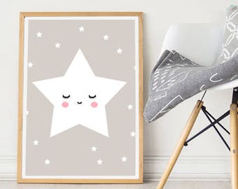 Nursery Wall Art Girls Bedroom Nursery Posters, SALE Nursery Prints Girl, little star grey Wall Art, Baby Girl Wall Print, Printed Dreams